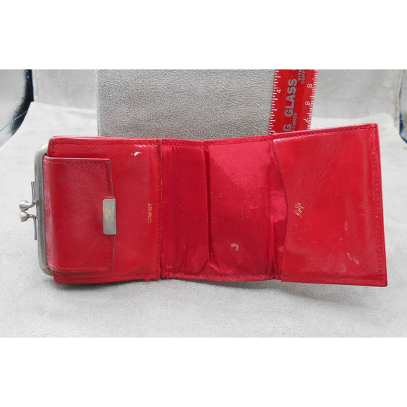 Rolf's Vintage Red Cowhide Change Purse Kiss Lock Coin Purse Wallet - Picture 7 of 9